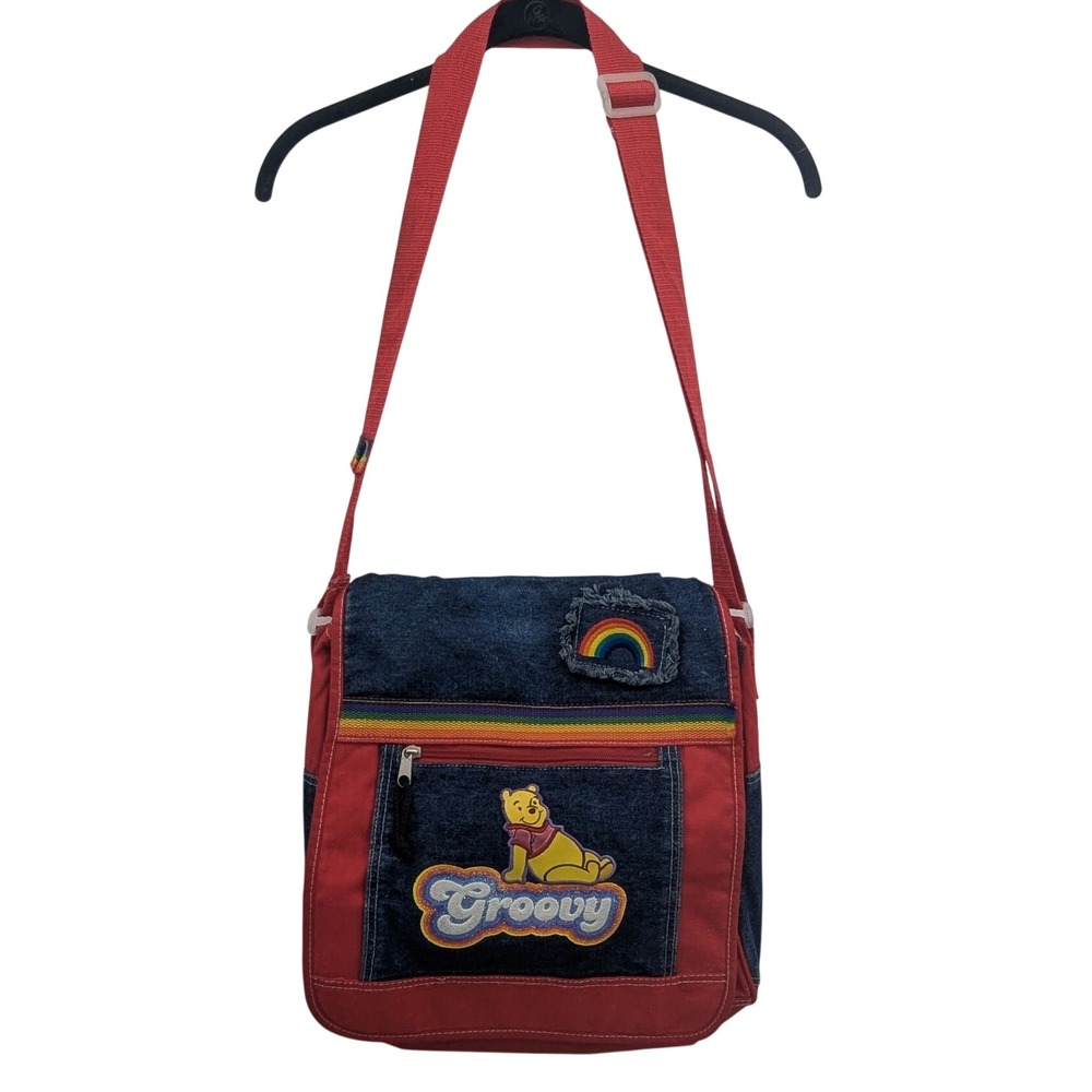 Y2K Disney Winnie the Pooh Messenger Bag Red Denim Groovy Rainbow OS 90's 2000s
